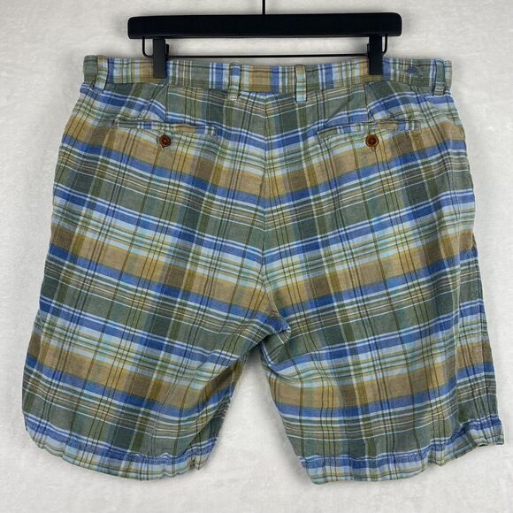 Tommy Bahama Bermuda Shorts Mens Size 38 Blue Yellow Plaid Multicolor Pockets - Picture 2 of 11